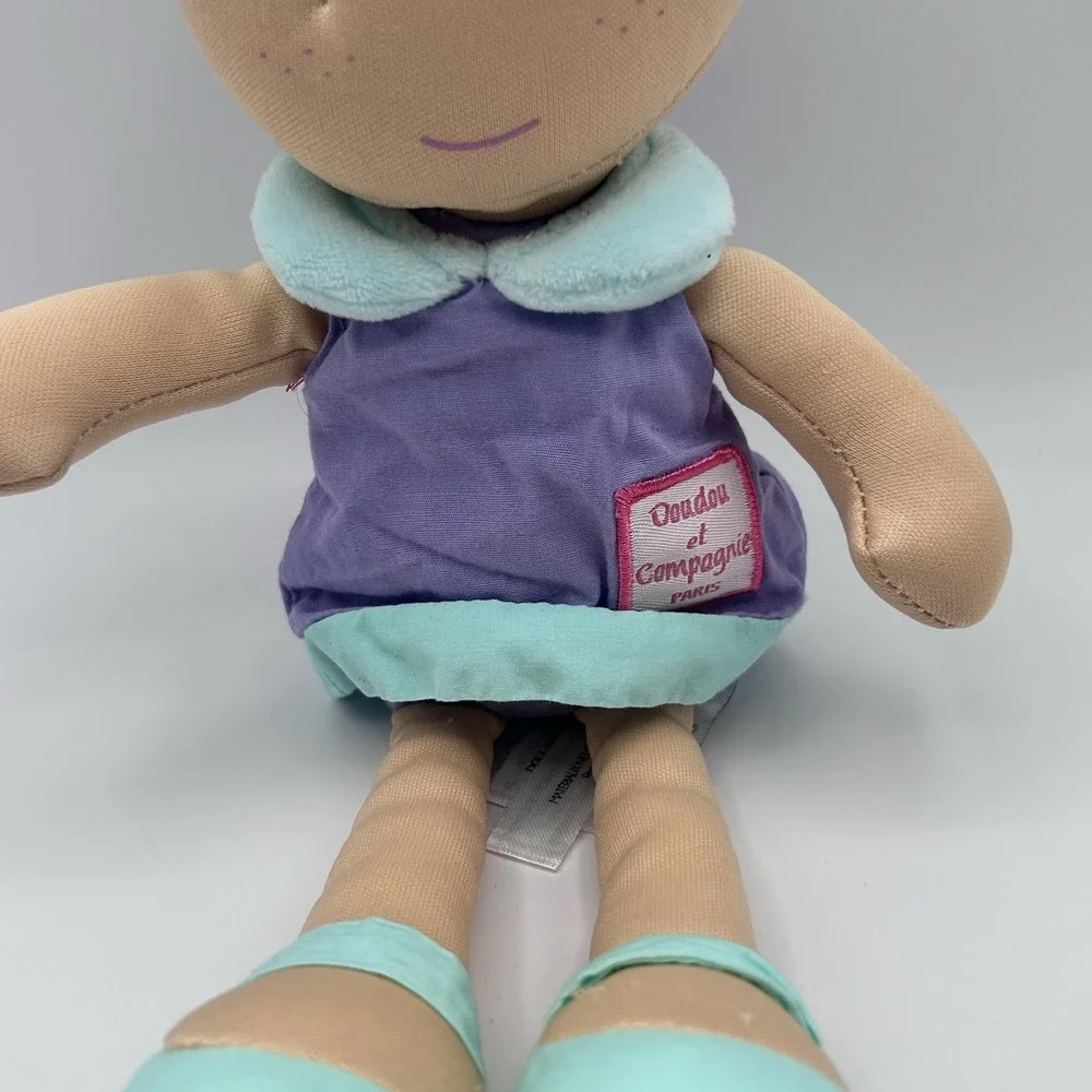 Doudou et Compagnie Paris Doll Brunette Girl‎ Purple Dress Plush Stuffed 13